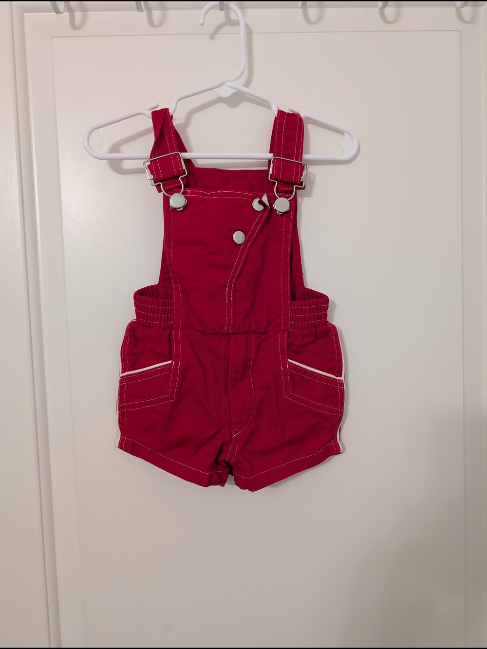 Vintage Red Short Overalls with White‎ Trim